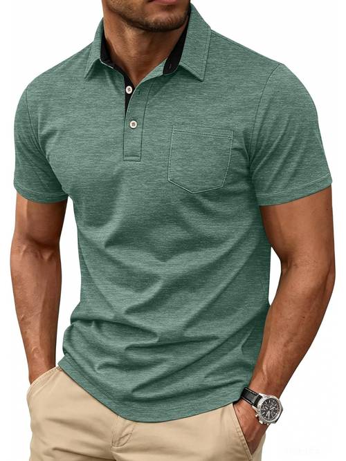 mens short sleeve shirt with collar business casual shirt with pocket