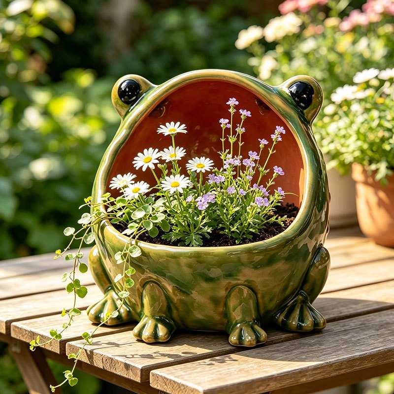 TEMU 1pc Creative Frog-shaped Planter, Cute Cartoon Frog Flower Pot, Desktop Storage Box For Keys And Candy, Decorative Container For Home Entryway