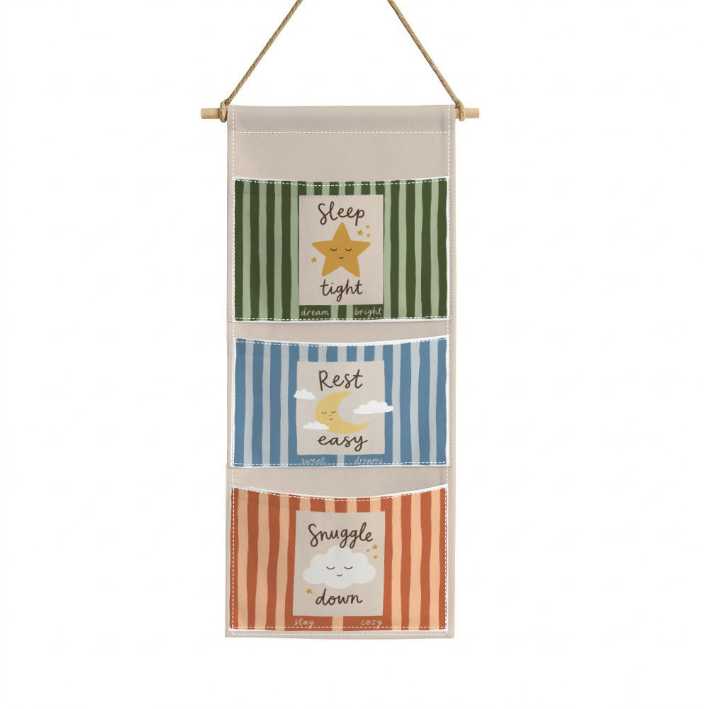 TEMU 1pc Retro Striped 3 Pockets Hanging Shelves & Cloud Fabric Pockets For Miscellaneous Items Behind The Door.