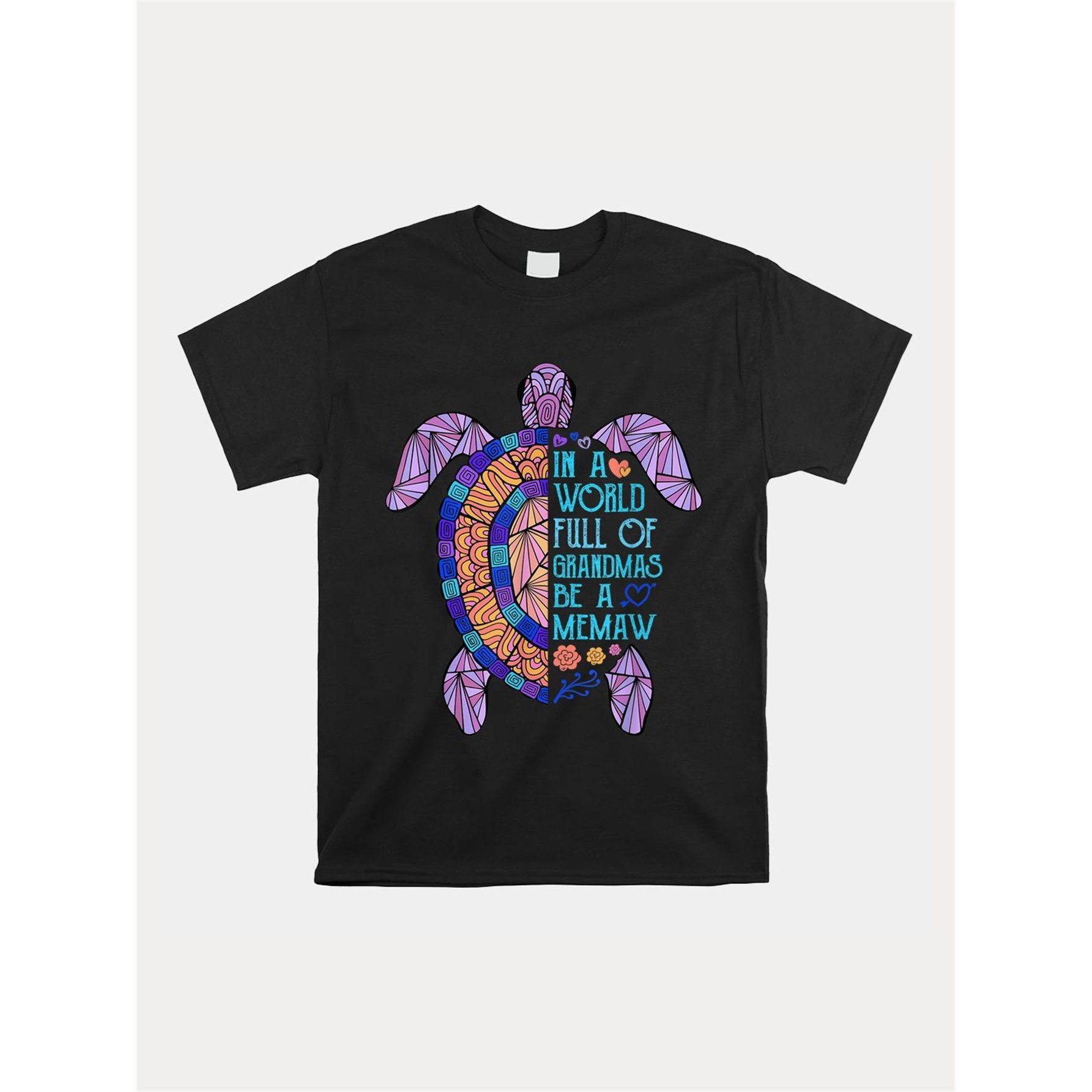 

1pc Vintage Cotton T-shirt For Grandmothers, "in A World Full Of Grandmas Be A Memaw" Turtle Print, Crew Neck, Regular Fit, Knit Fabric, Slight Stretch, 220g - Black Casual Short Sleeve Blazer Shirt