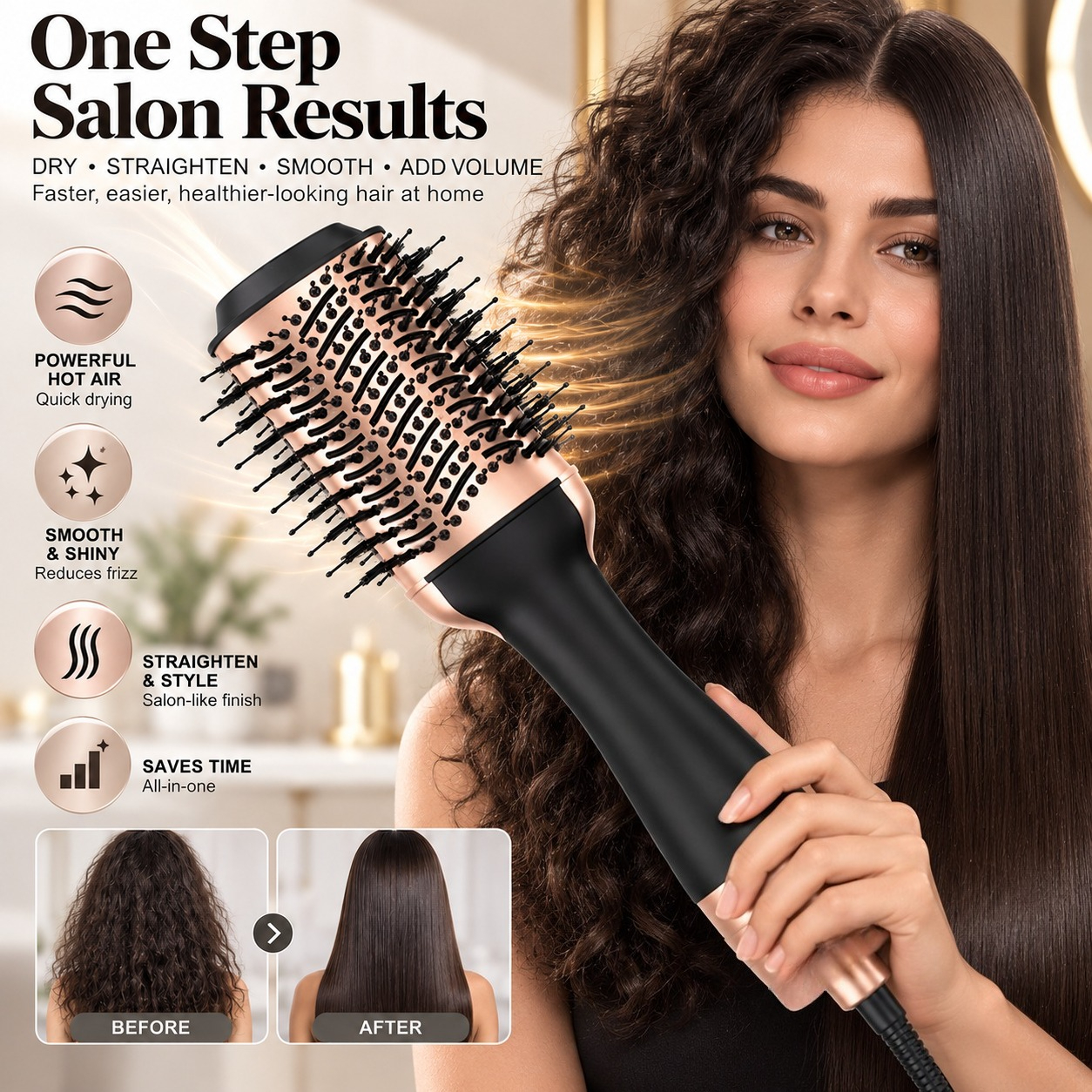 TEMU Brosse Sèche-Cheveux, Brosse à Air Chaud, Coiffeur à Air Chaud, Sèche-Cheveux et Coiffeur Multifonctionnel, Outil de Coiffure 4-en-1, Brosse de