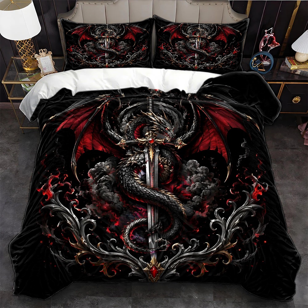 TEMU 3pcs Pattern Sword Shadow Duvet Cover Set, Bedding Of 3pcs (1 Duvet Cover   2 Pillowcases), Suitable For , Machine Washable, Hidden Zipper