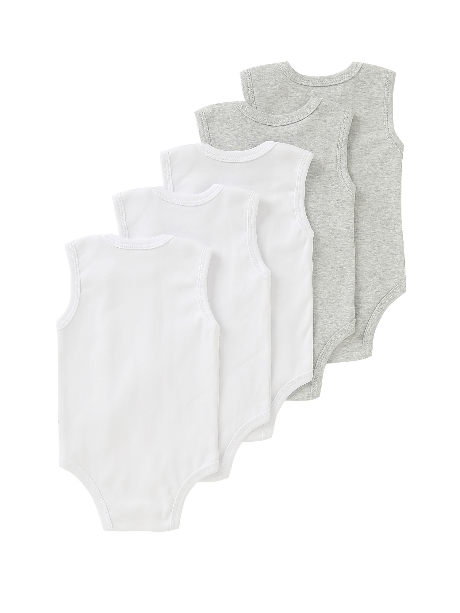 5pcs baby boy solid color basic bodysuit sleeveless crew neck   romper with   stretch   regular   boy clothes   sleeveless romper for outdoor Product details 4