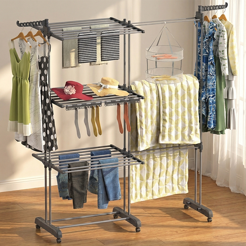 Portable Clothes Horse On Casters, 4-tier Drying Rack, Adjustable Size 180 X 75 X 104 Cm, Fold-out Wings, Drying Racks