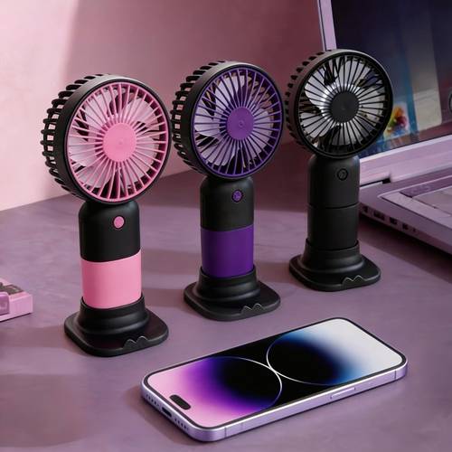 2026 new handheld fan portable rechargeable usb fan with phone holder stand quiet personal fan suitable for summer black