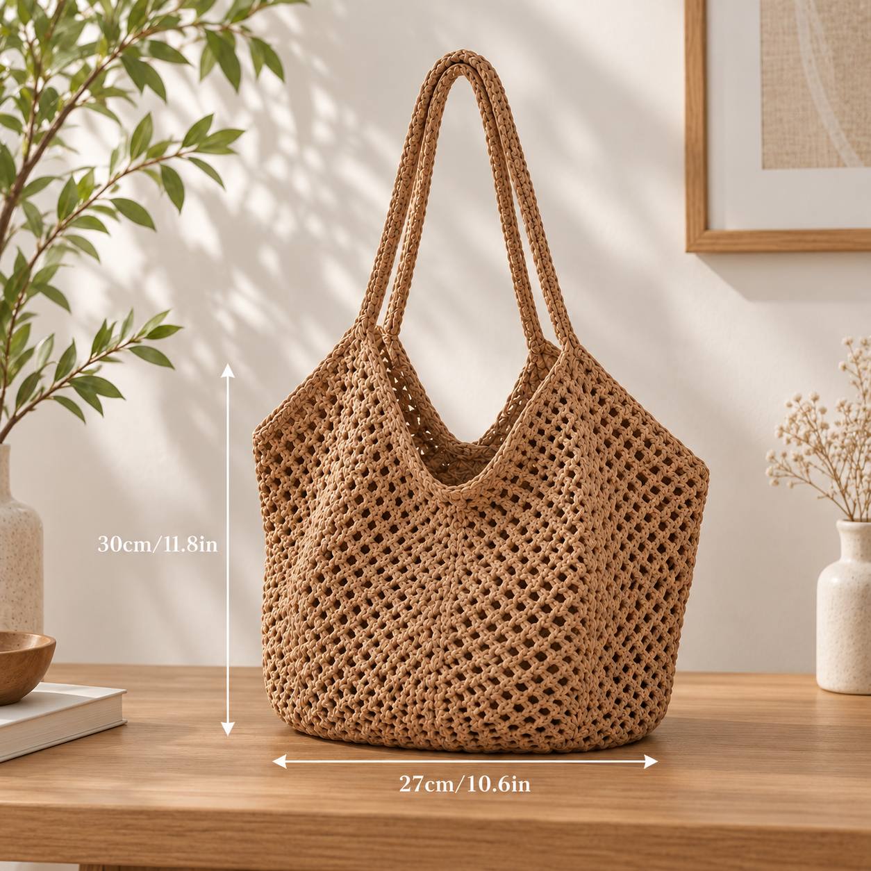 TEMU Women's Large Capacity Woven Tote Bag - Lightweight And Breathable Single Shoulder Bag, Suitable For The Beach, Travel, Shopping, And Daily Use,