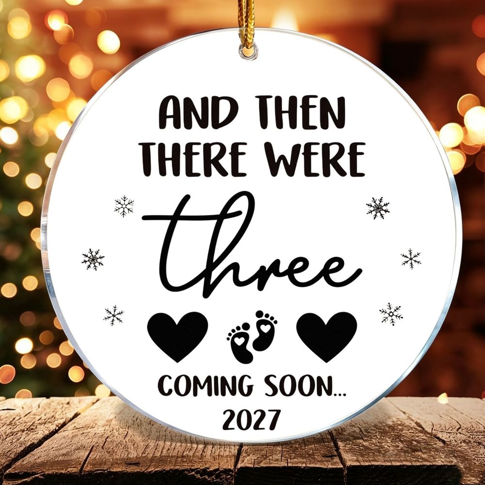 TEMU Souvenir d'annonce de grossesse, Ornement "Et il y eut trois", Décoration de en acrylique, Premier Noël , Panneau suspendu, Cadeau pour nouveaux