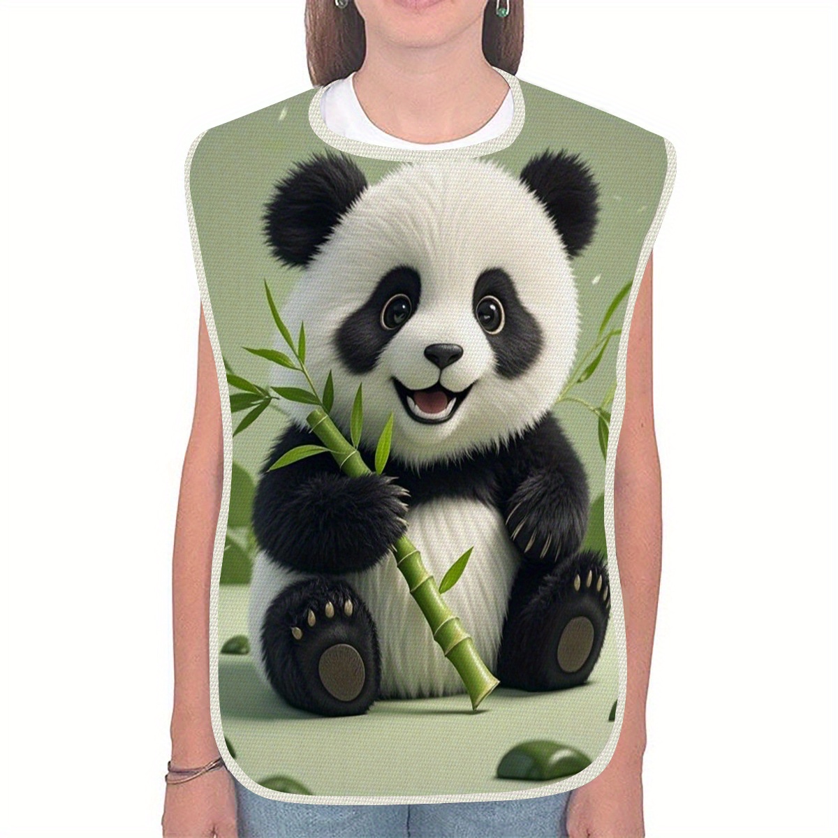 TEMU Tablier 1 pièce à motif panda étreignant le bambou pour hommes et femmes, avec cou réglable, élégant pour les repas des seniors
