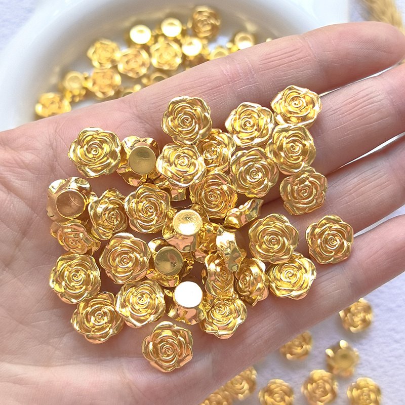 

35/55pcs Golden Rose Resin Embellishments, 0.47" Flat Back Convex Floral Crafts For Scrapbooking & - Mixed Colors, Bouquet Making Supplies