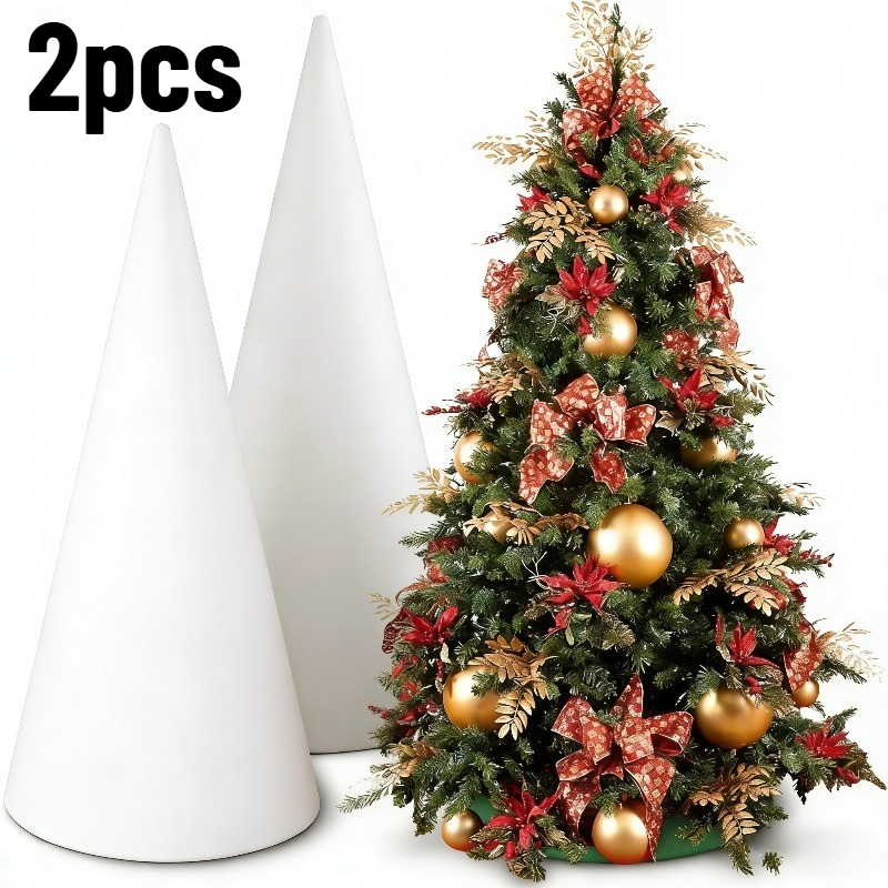 TEMU 2pcs Large White Tree-shaped Floral Foam Cones, Each Measuring 40.01 X 12.5cm. Ideal For Handmade Christmas Decorations, Wedding Floristry,