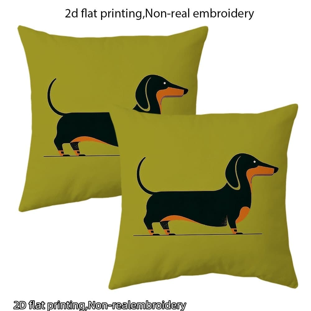 TEMU 2d Flat - 2-pack 2d Flat Printed Pillow Covers | Yellow- With Cartoon Dachshund Pattern, Non-real Embroidery, Single-sided Print, Suitable For