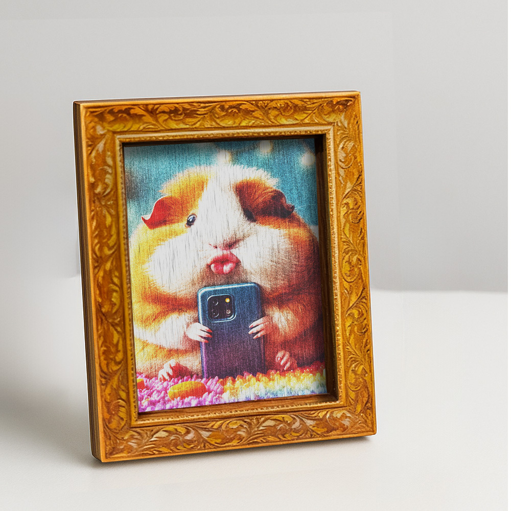 TEMU A Cute Guinea Pig Fridge Magnet, A Mini Wooden Decorative Painting Featuring A Pouting Guinea Pig Holding A Phone, A Wooden Fridge Magnet For