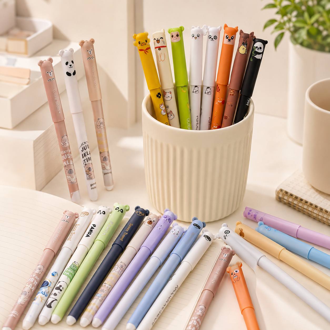 15pcs Animal-Themed Erasable Gel Pens Set with Refills