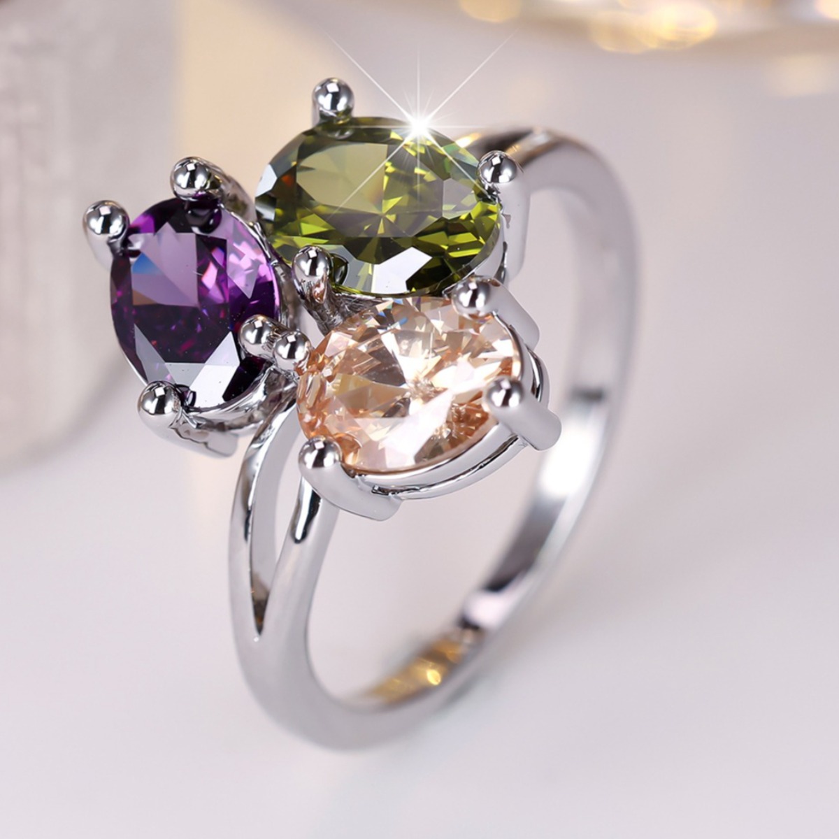 Unisex Retro Rainbow Oval Ring, Trendy Fashion Gift