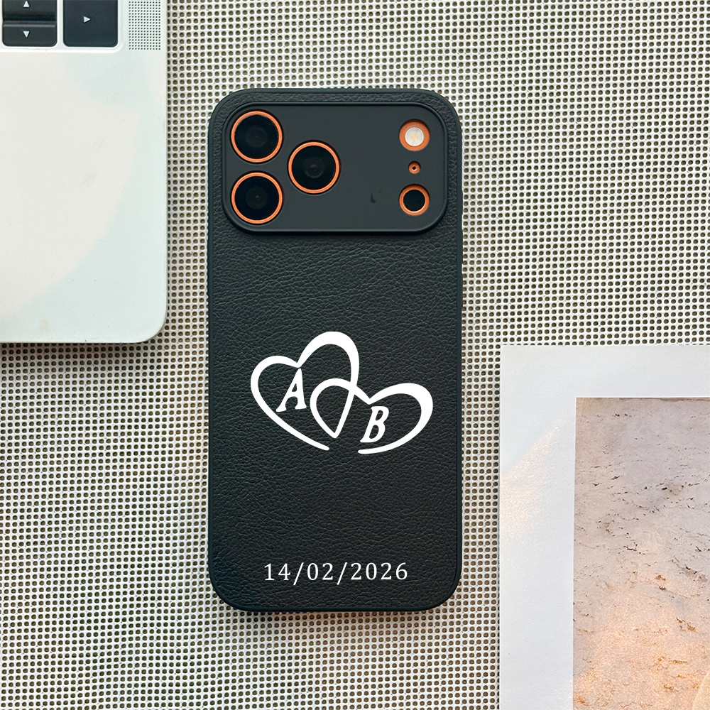 TEMU Phone Case: Phone Case â Custom Synthetic Leather Phone Case Featuring A Romantic Commemorative . Personalized With Initials And Anniversary