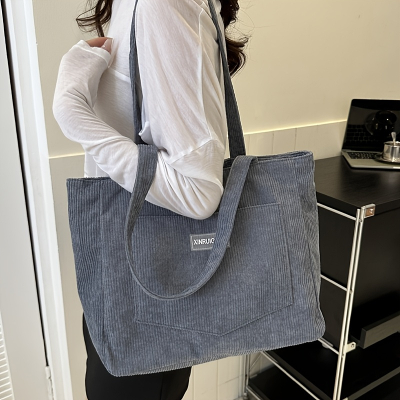 YINUO Women's Corduroy Tote Bag - Large Capacity Shoulder Bag With Pockets (17x14.2x4.5")