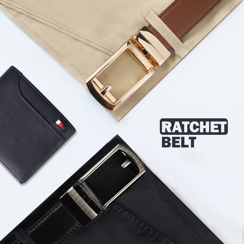 Second Layer Cowhide Ratchet Belt for Men, Adjustable Design