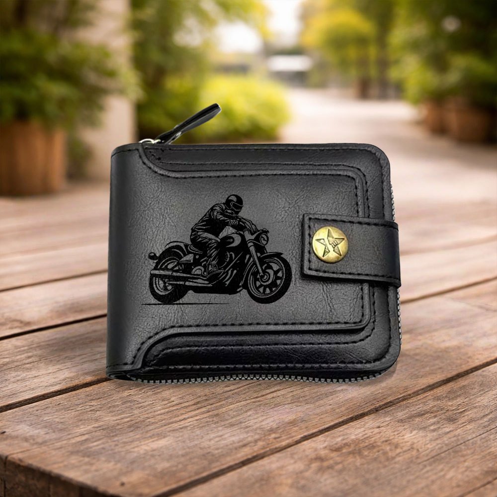 TEMU Motorcycle Rider Large Capacity Durable Retro Coin Purse With Multi-card Slots And Zipper Closure Design, Suitable For Storing Cash, Keys, Id