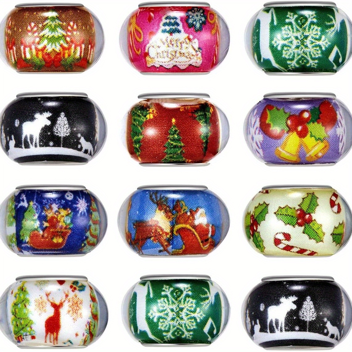 TEMU 100pcs Mixed Silvery Large Hole Beads, Resin Christmas Style, Suitable For European Charm Bracelet Spacers, For Jewelry Making