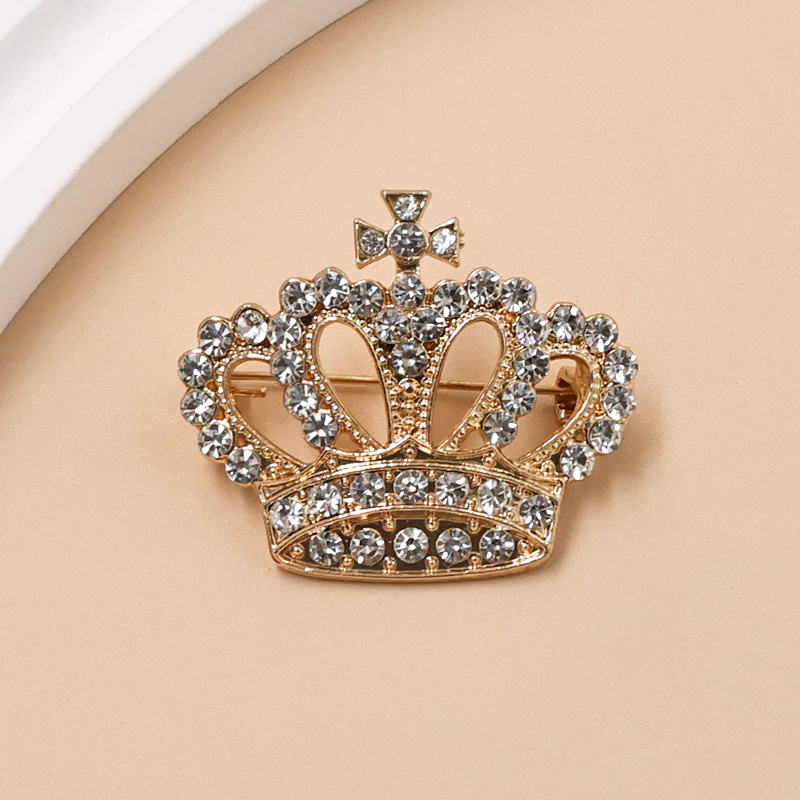 TEMU Broche de corona de lujo con incrustaciones de pedrería, alfiler de aleación de con pedrería para mujer, broche para chaqueta de traje y