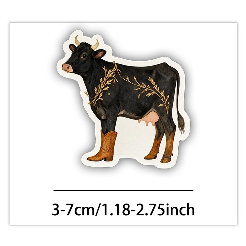 TEMU 50pcs Highland Cow Sticker Pack Aesthetic Floral Farm Animal Decals Durable Cute Country Style For Laptop Water Bottle Phone Case Journal Guitar