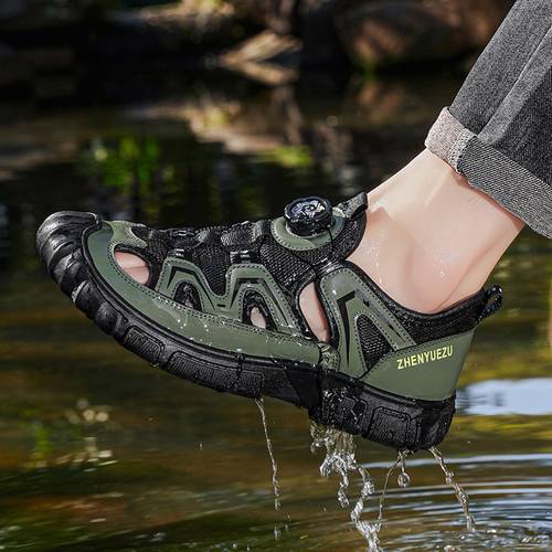 mens outdoor hiking and crossing shoes with breathable quick lace knob design sporty sandals on special promotion