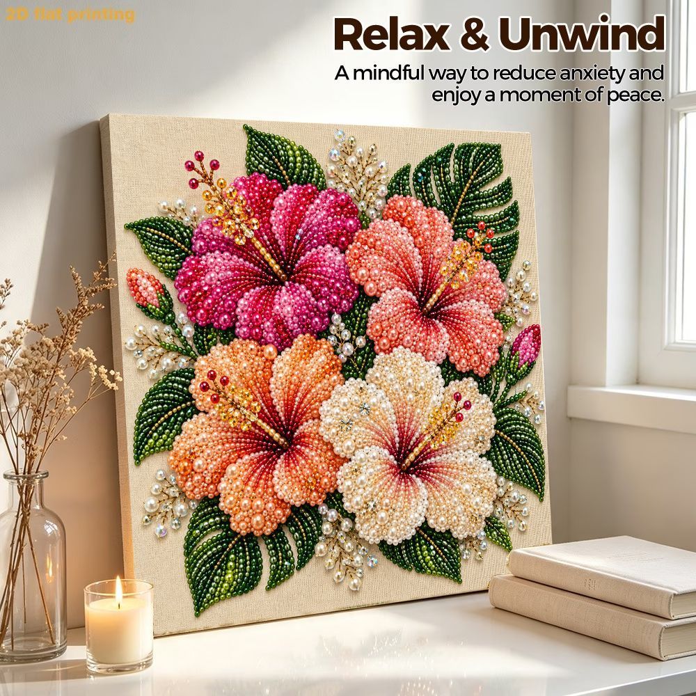 TEMU Diy Pearl Art Painting Kit, Diy Pearl Painting Handmade Art Decorative Painting With Floral Pattern, Finished Wall Hanging Art, Shiny Gemstone