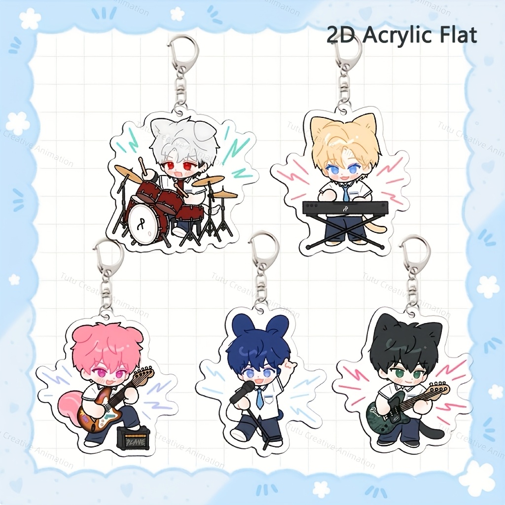 TEMU 2d Flat 5pcs Cartoon Korean Anime Merchandise Acrylic Keychain Fan Backpack Decoration Collectible Gift Pendant Anti-loss Key Chain