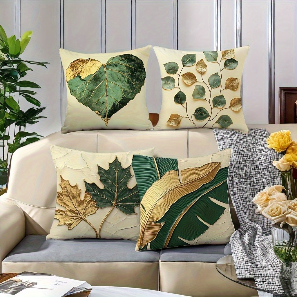 4pcs vintage botanical leaf print pillow covers double sided 2d flat printed soft plush decorative pillowcases with zipper closure multiple sizes for living room bedroom sofa machine washable home decor pillow covers for living room bedroom accessories   decor luxurious texture 2d flat Product details 7