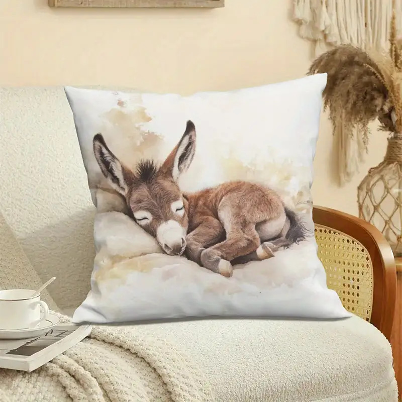 E-shop Ein niedliches Schlafesel-Kissenbezug, der 45* misst - Hergestellt aus weichem und glattem Polyester-Shortplush-Stoff, mit einem bedruckten