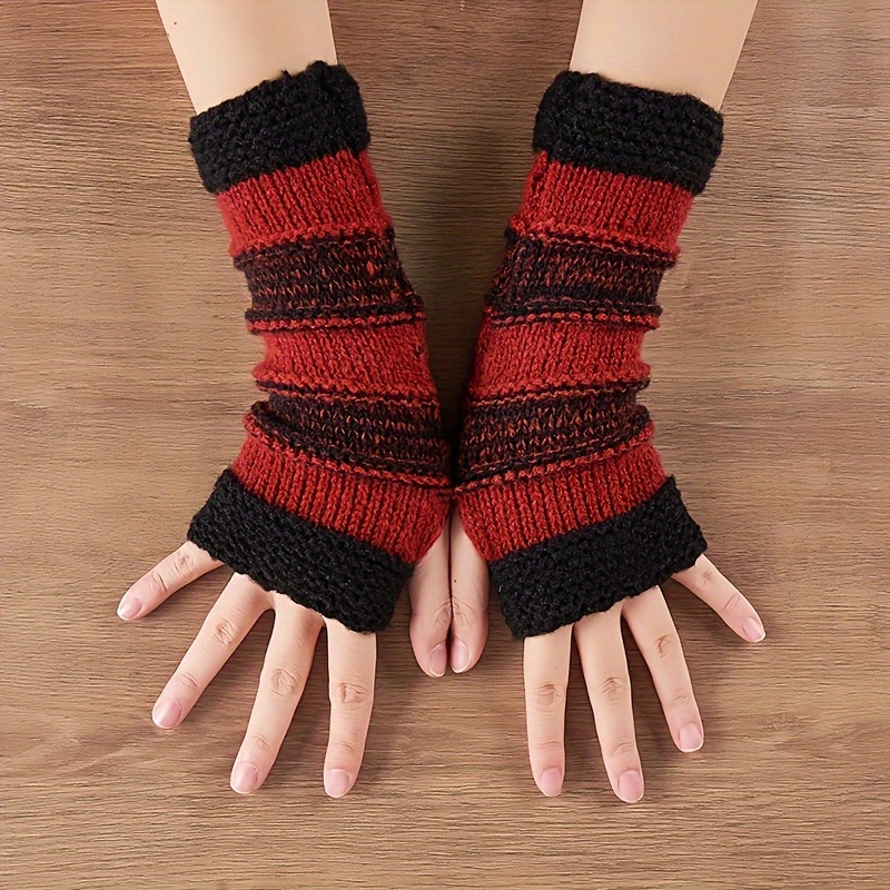 TEMU Women's Knitted Fingerless Gloves - Made Of Elastic Polyester, Providing And, Featuring A Color, Autumn And Winter, An Ideal Christmas Gift, Suitable For Casual .