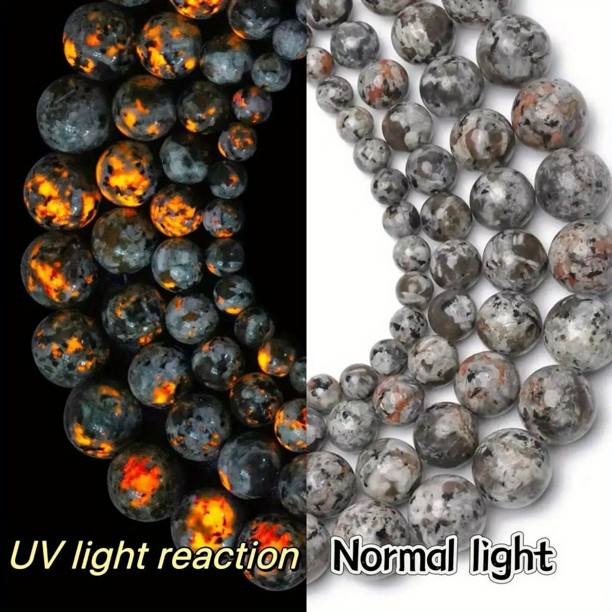 TEMU Natural Flame Stone Beads Round Loose Spacer Luminous Beads For Jewelry Making Handmade Bracelet Necklace 4/ 6/ 8/ 10mm