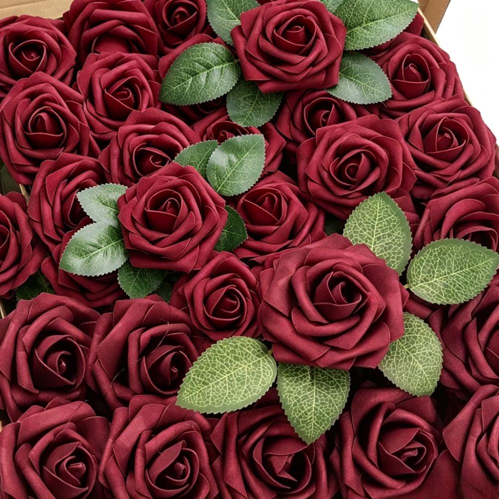 TEMU 24 roses artificielles avec tiges (20 roses et 4 feuilles), fleurs en mousse au réaliste pour décoration de centre de table de fête, arrangement