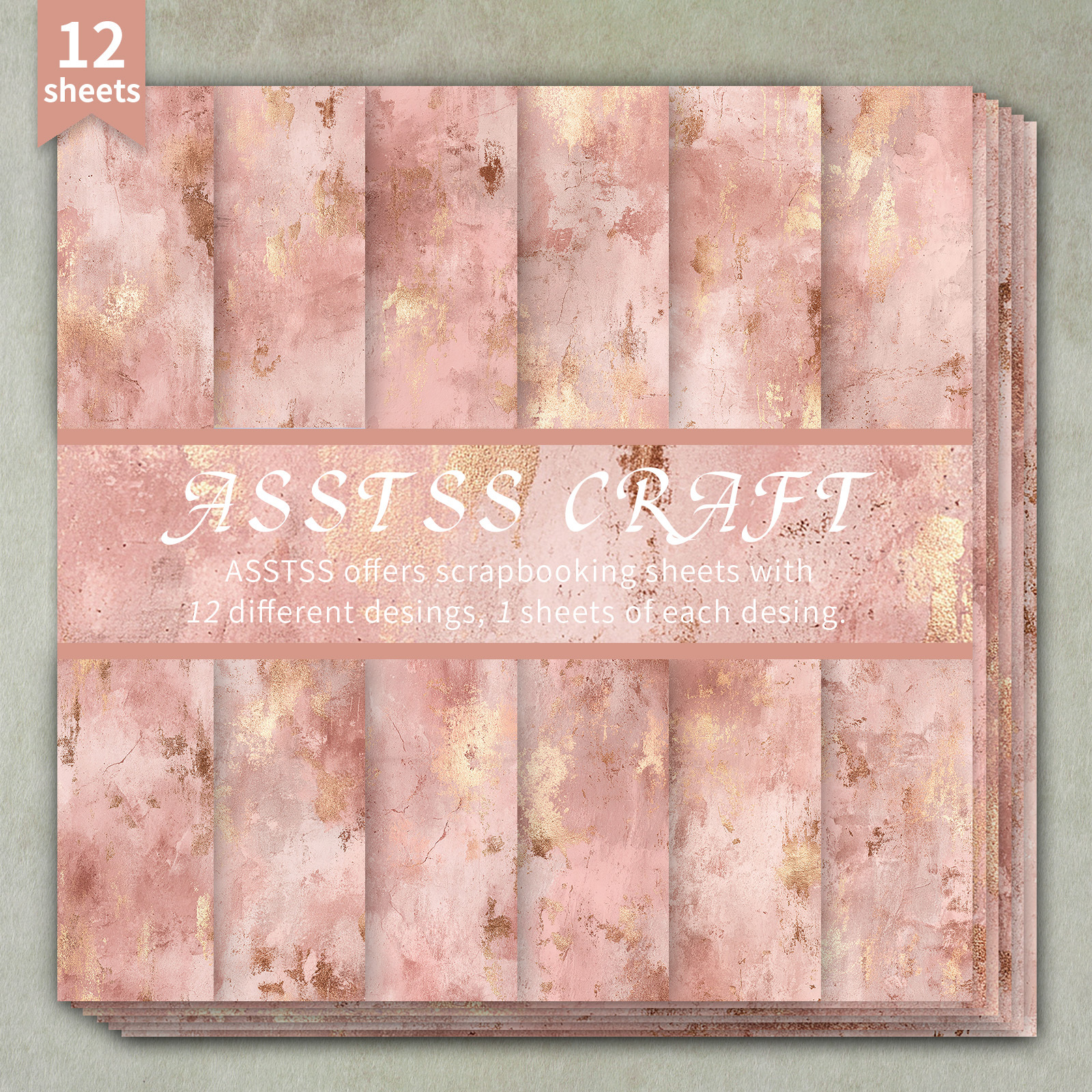 TEMU 12-sheet Asstss 6*6-inch Scrapbooking Paper Pad, Featuring A Light Luxury Rose Golden Textured Backing, Ideal For Journaling, Collage Art,