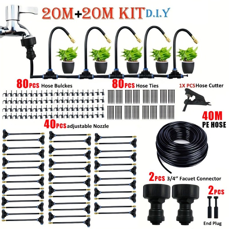 Image of 40m/131.23ft -yourself Universal Spray Kit For Watering Plants In Greenhouses And Gardens, Ideal For Misting And Cooling Patios