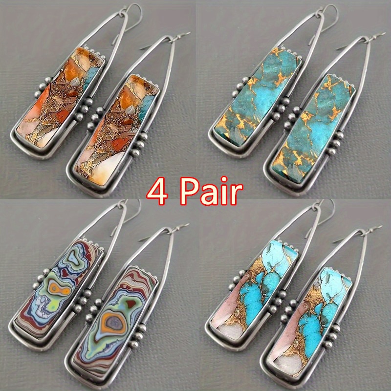 TEMU 4 Pairs Of Retro Bohemian Style Irregular Pattern Fashionable Women's Earrings, Classic Daily Wear Decoration Women's Jewelry Additions,