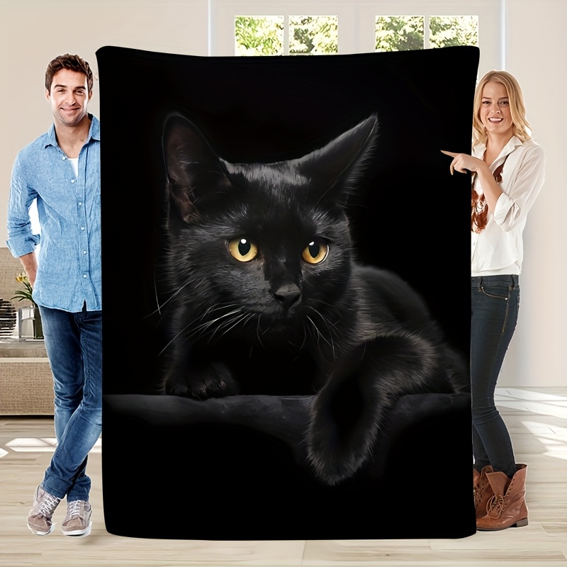 TEMU 1pc Black Cat Print Blanket, Simple And Elegant Throw Blanket, Soft And Comfortable Flannel Blanket, Multiple Sizes Available, Suitable For