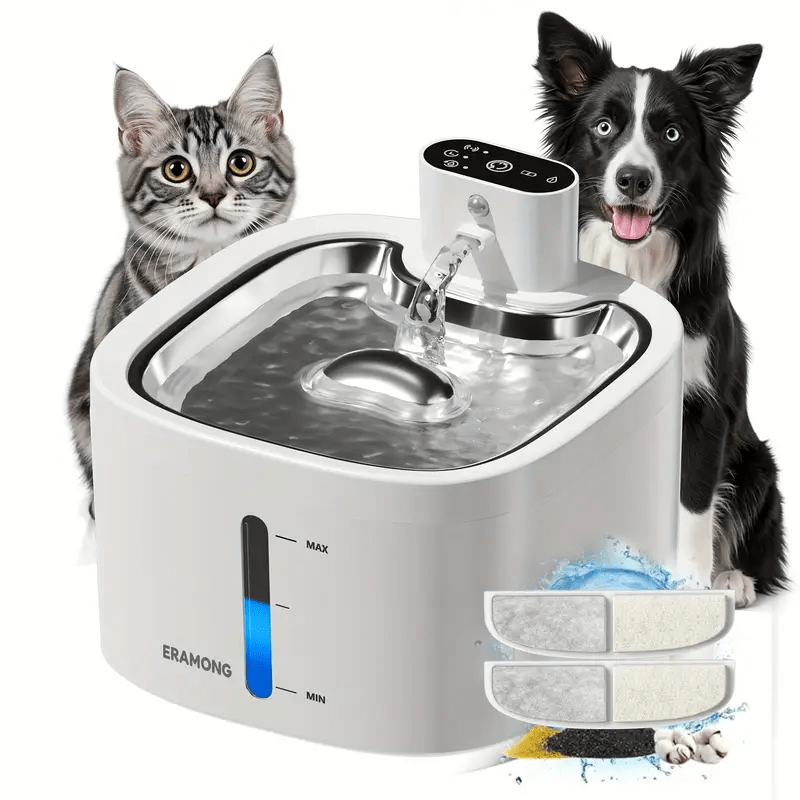 Image of Square Cat Automatic Water Dispenser: Stainless Steel Pet Water Bowl - Infrared Motion Sensor Pet Water Fountain - Indoor Cat And Dog Silent Rechargeable Water Dispenser - 3.5l/118oz - Ipx7 - Use