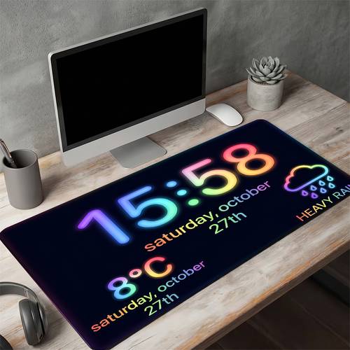 1pc 2d neon gradient electronic clock mouse pad creative date and weather display gaming desk mat large non slip thickened computer keyboard pad dual use for office and gaming ambient des