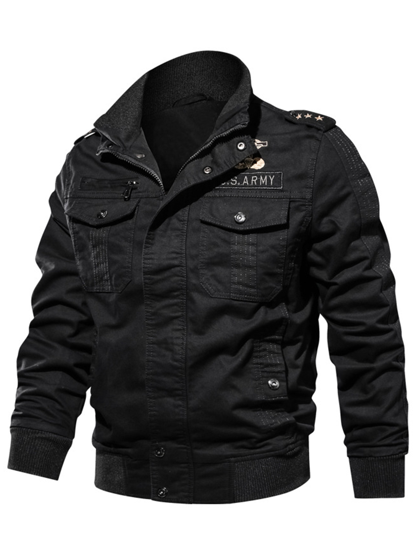 mens military style jacket brown windproof coat stand collar