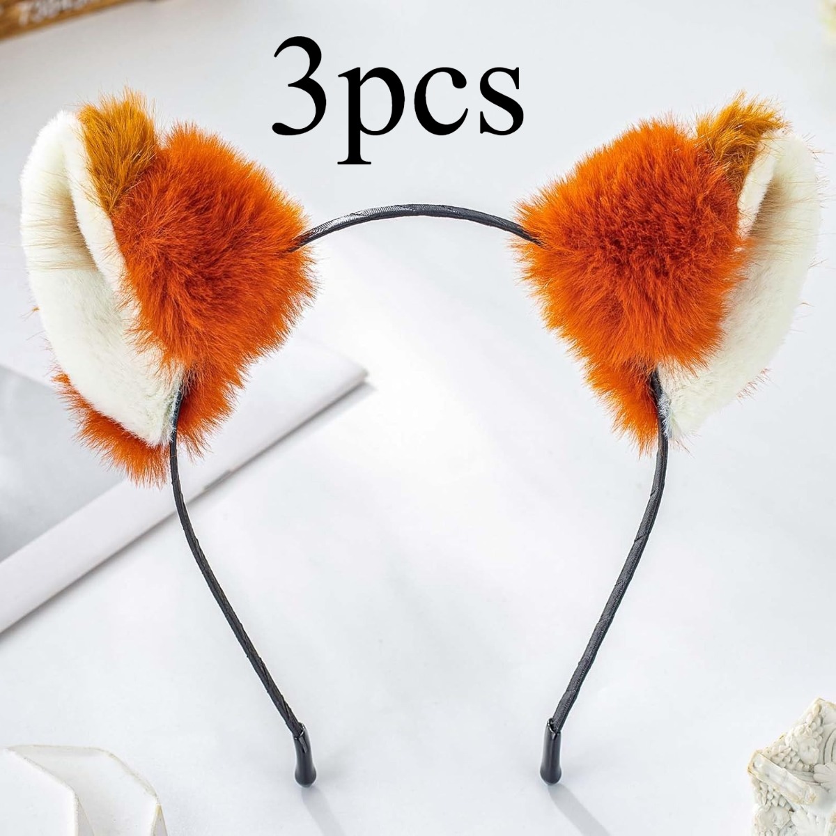 TEMU 3pcs Fox Ear Headband With Furry Ears Suitable For Cosplay, Parties, Themed Events - Soft Fox Ears For Women, Realistic Animal Ear Accessories