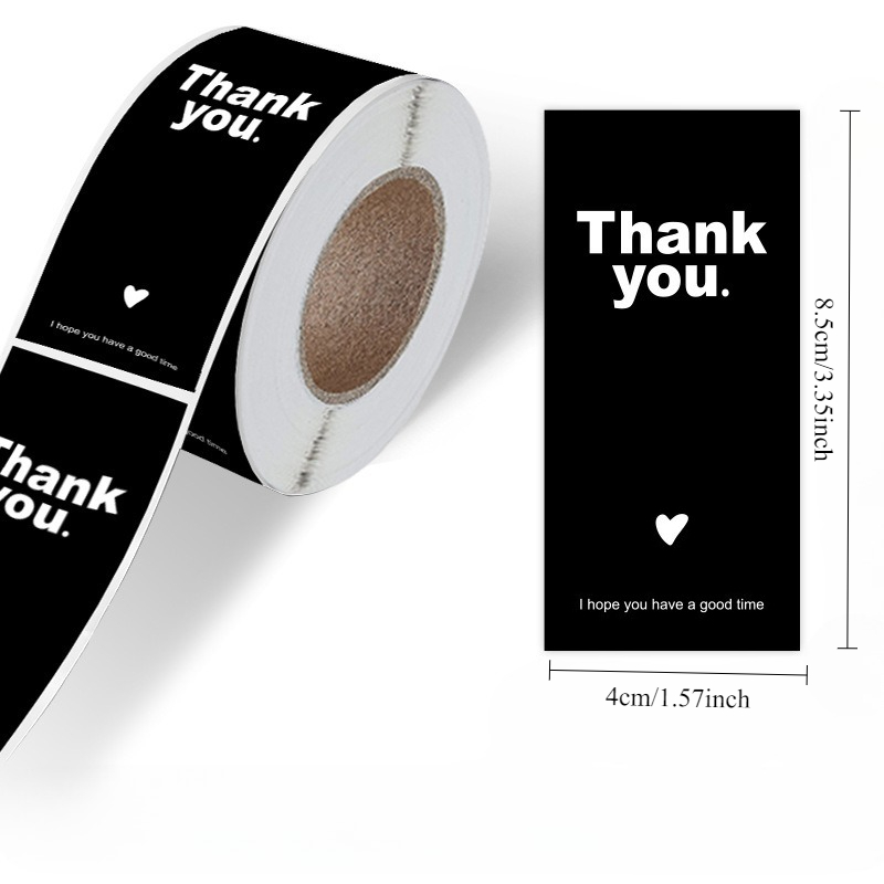 Image of 100pcs/roll Pink Thank You Sticker | Rectangular Sealing Sticker For Gift Packaging, Decorative Label, Gift Box And Baking Box, Glossy Paper, Single Use