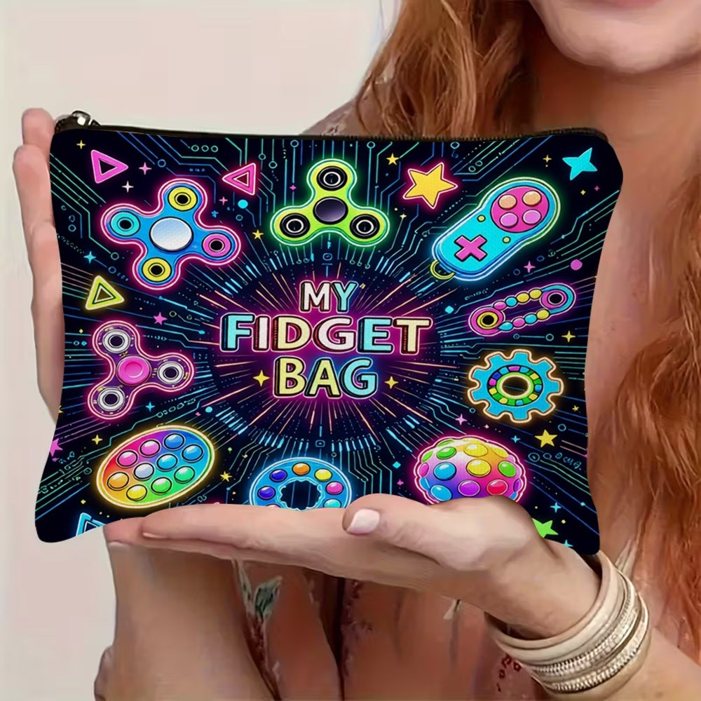 TEMU 1pc Fidget Bag With "my Fidget Bag" Lettering & Fidget Toy - Zipper Closure Suitable For Travel, Gym,, Durable Lightweight Storage Clutch For