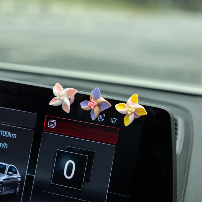 3pcs 6pcs car mounted color rotating small wind turbine creative decorative small ornaments small and exquisite cute home desk living room car interior accessories details 4