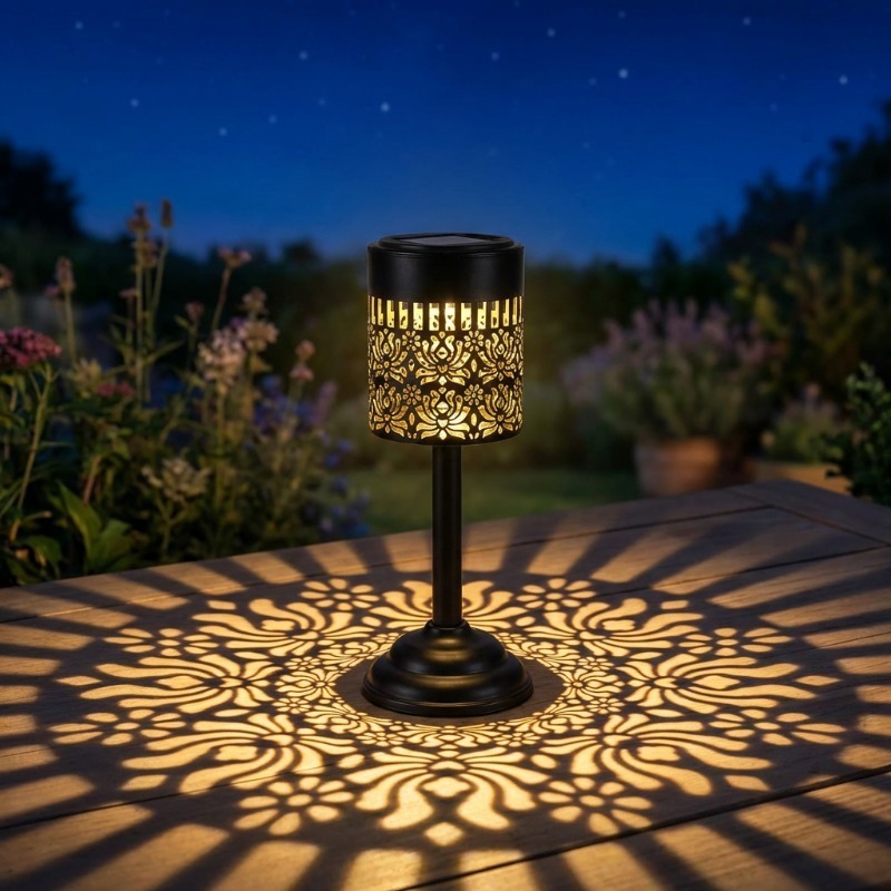 solarbetriebene led-außenbeleuchtung | pfingstrosenförmige schreibtischlampe,   für terrassen und gärten im freien, ip44, metall, blumenthema, solarbetrieb