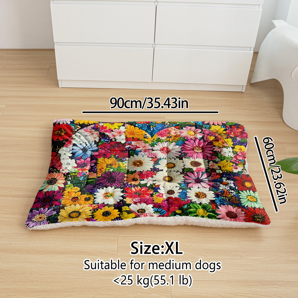 TEMU Dog Sofa For Pet Winter Large Dog Bed Medium Dogs Furniture Floral Daisies Soft Pet Mat Floor Pet Mattress Crate Pads For Dogs Kennel For Rabbit