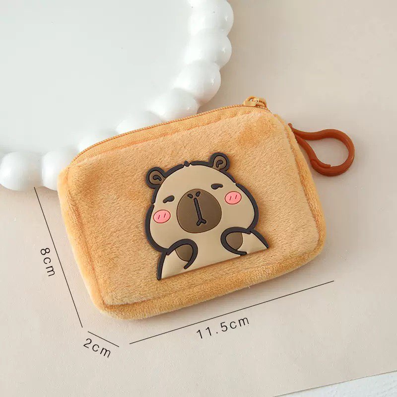 TEMU Porte-monnaie en peluche Capybara, sac de rangement portable à fermeture éclair pour écouteurs, mini porte-clés doux et moelleux, petit