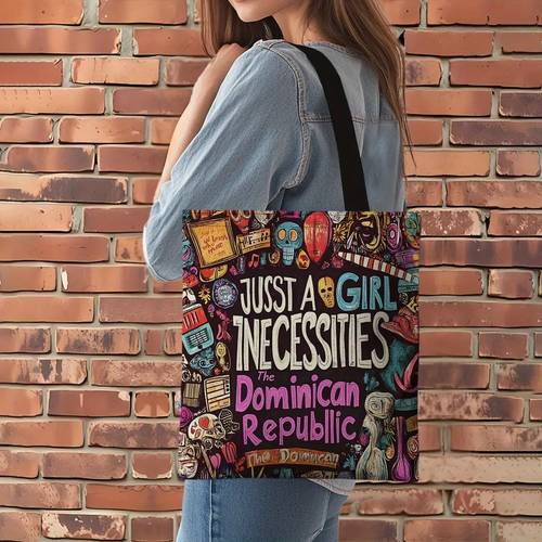 1pc 2d flat printing dominican republic cultural art print tote bag reusable stylish shoulder bag with just a s necessities design durable 33 5x38 0 cm for use halloween decor fall fabric christmas crafts reusable zztm 07
