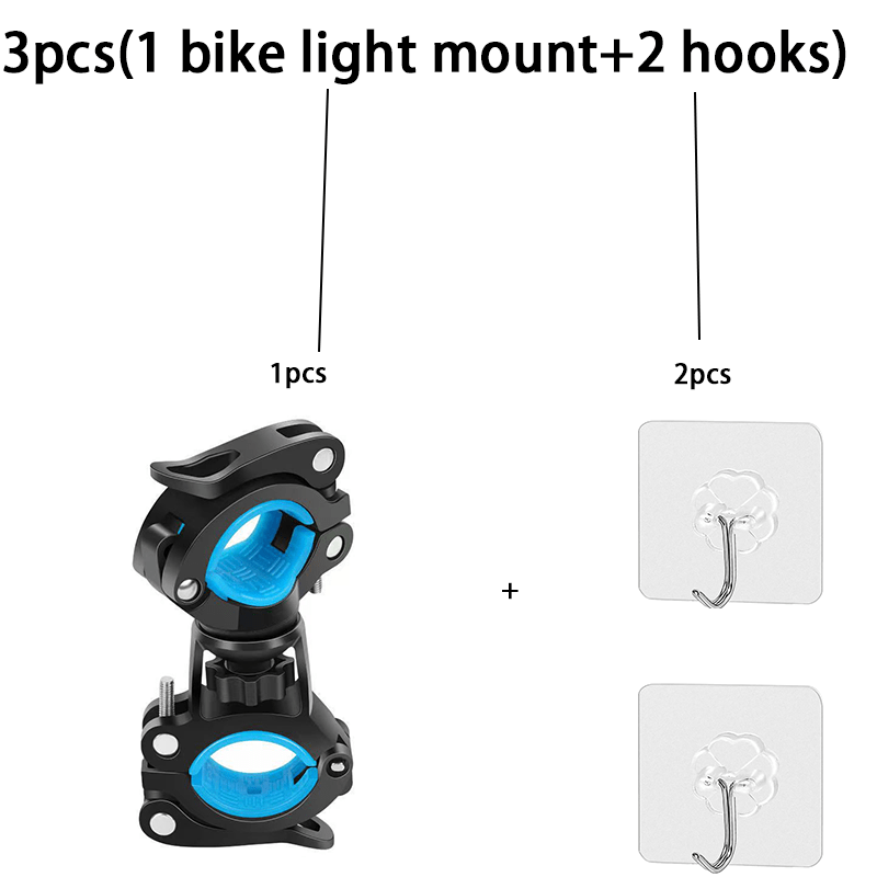 TEMU 3pcs (1pc Bike Light Mount And 2pcs Hooks) Bicycle Light Holder Clamp, 360-degree Rotatable Flashlight Holder, Front Light Holder, Lamp Mount,