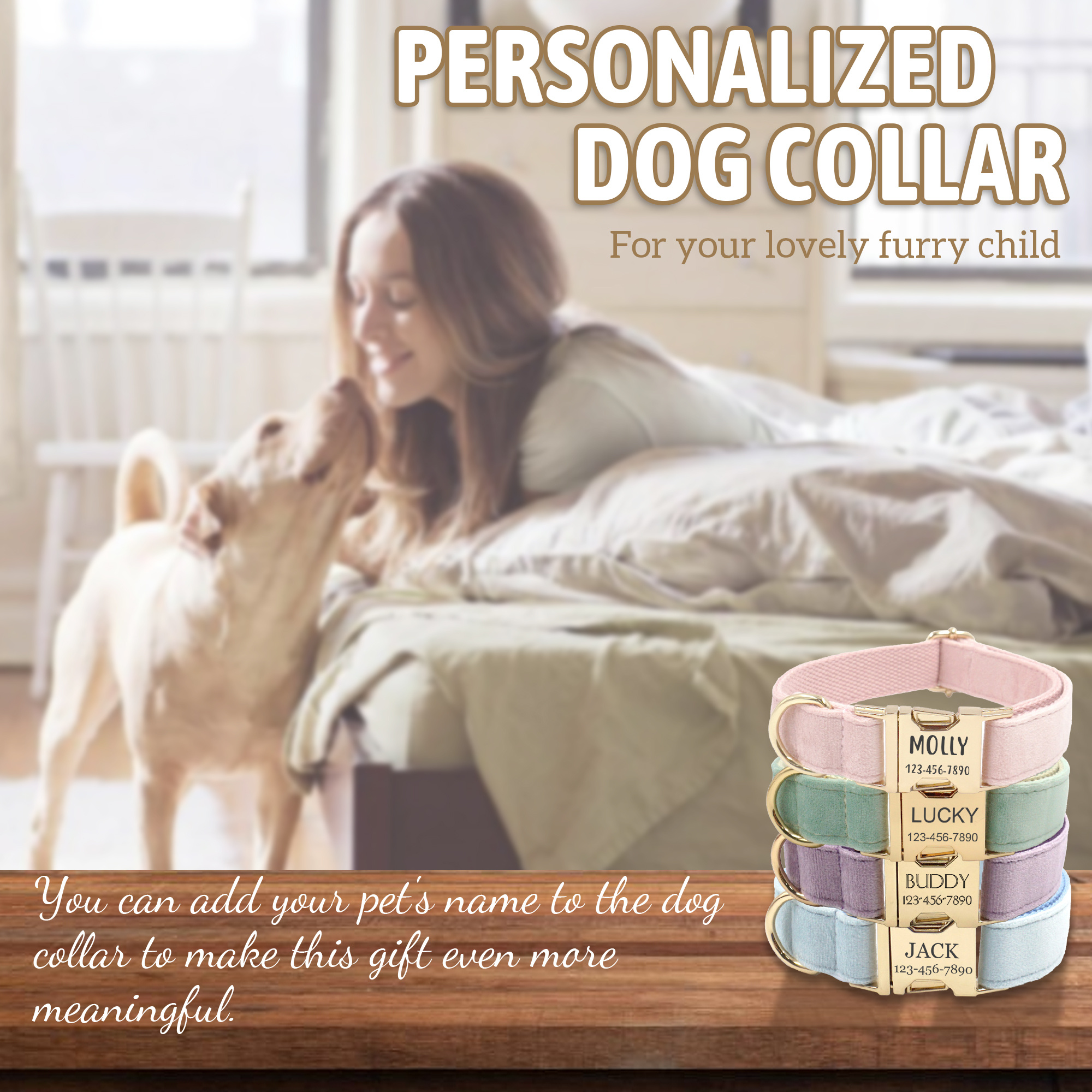 Dog Collar Personalized - with Personalized ID Tag, Customize Pet Name and Owner Information, Comfortable And SmoothTactile Feel, Dog Collars for Medium Dogs, Dog Collars Large Breed, Collar Gift for Dog